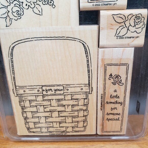 Stampin Up Basket of Kindness Set of 6 Purple Rubber Wood-Mounted Stamps Garden - Picture 3 of 8